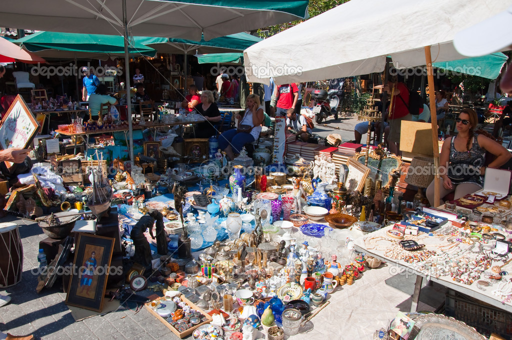 The flea market in Monastiraki. Athens, Greece. Stock Editorial Photo