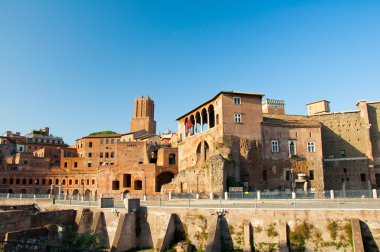 Trajan Forumu ve casa dei cavalieri di rodi. Roma, İtalya