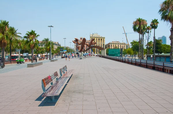 BARCELONA-25 DE JULIO: Los camarones sonrientes en el paseo marítimo de Barcelona el 25 de julio de 2013 en Barcelona. Cataluña, España . — Foto de Stock