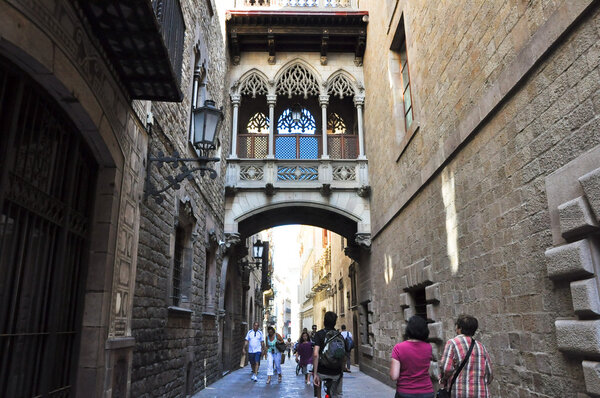 BARCELONA-JULY 22: Carrer del Bisbe Irurita in the Gothic Quarter on July 22, 2012 in Barcelona. Catalonia. Spain.