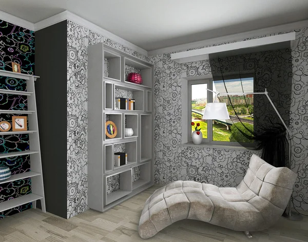 Interior da sala de estar com papel de parede floral — Fotografia de Stock