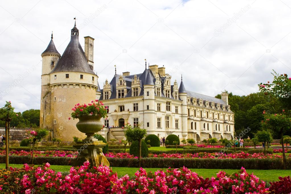 Famous castle Chenonceau, view from the garden. Loire Valley, Fr