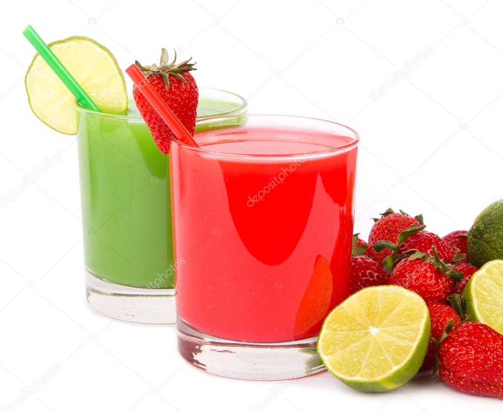 Colorful juices. Strawberry and Lime