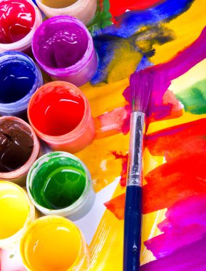 Art studio boyalar, paletrenkli suluboya el boyalı afiş, fırça darbeleri