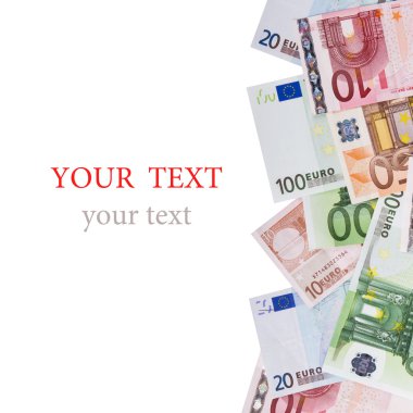 euro para banknot üzerinde beyaz izole