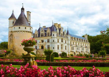 ünlü kale chenonceau, bahçe manzarası. Loire Vadisi, fr