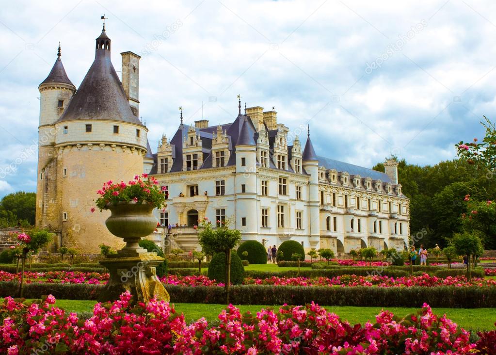 Famous castle Chenonceau, view from the garden. Loire Valley, Fr