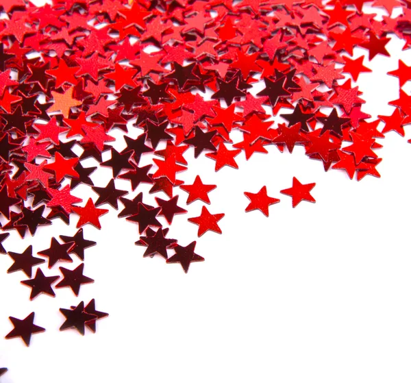 붉은 별 색종이 조각 흰색 배경에 고립 — 스톡 사진
