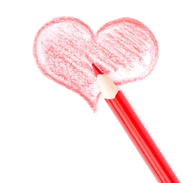 Red heart drawn by hand on paper — Stock Photo, Image