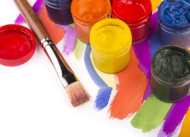 Art studio boyalar, paletrenkli suluboya el boyalı afiş, fırça darbeleri