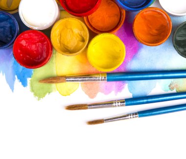 Art studio boyalar, paletrenkli suluboya el boyalı afiş, fırça darbeleri