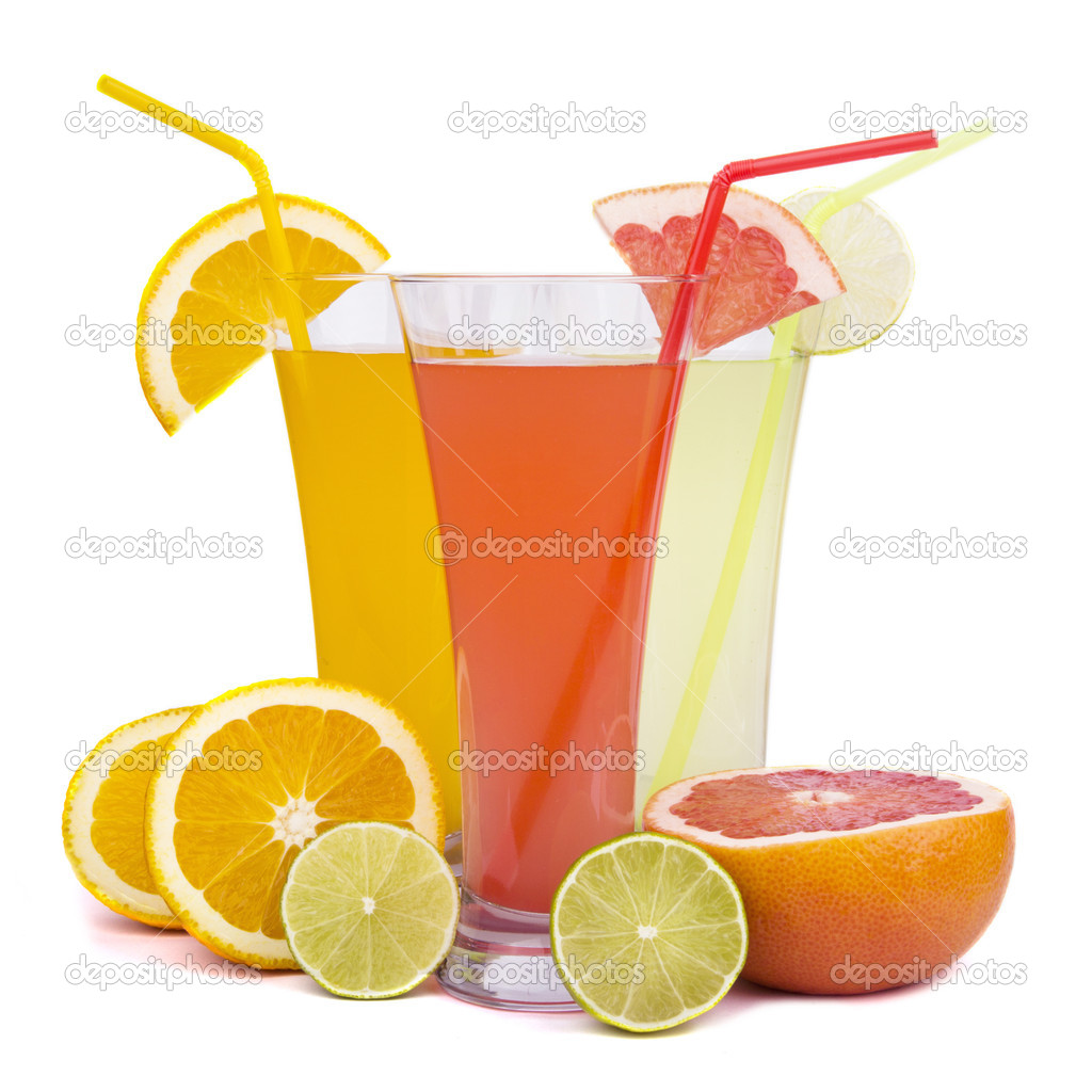 Fresh juices isolated on white