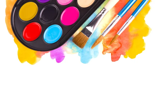 Watercolors and brushes — Stock Photo, Image