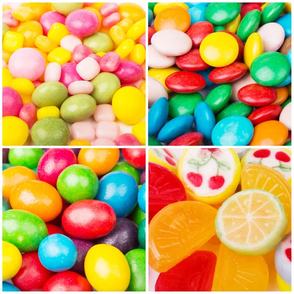 Collage von Fotos mit verschiedenen Süßigkeiten — Stockfoto