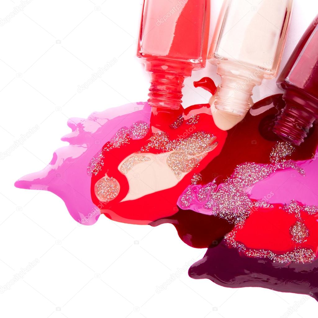 Close up of Spilled colorful nail polish