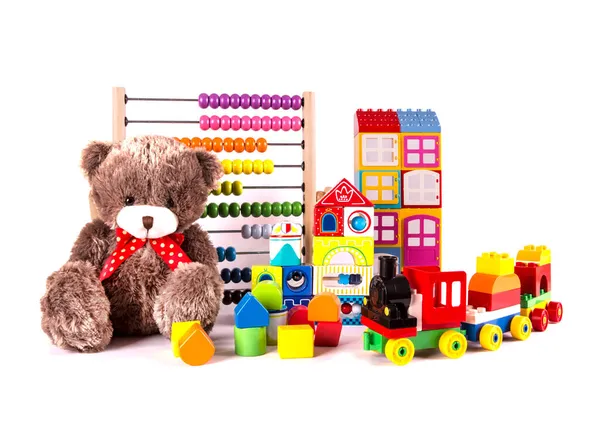 Coleção Brinquedos Fundo Branco — Fotografia de Stock