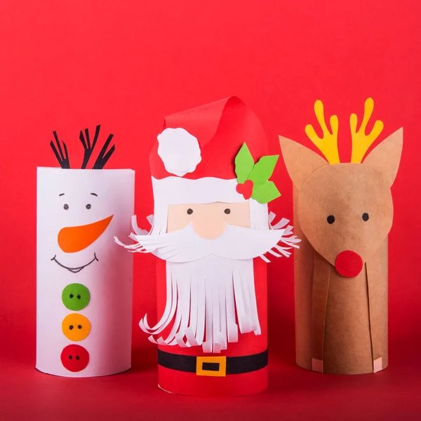 Brinquedos Natal Feitos Papel Higiénico Artesanato Infantil — Fotografia de Stock