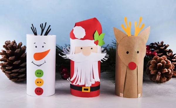 Christmas Toys Made Toilet Paper Roll Children Crafts Royalty Free Stock Images