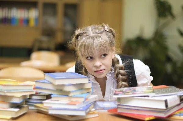Schoolgirl with textbooks — Stock Photo, Image