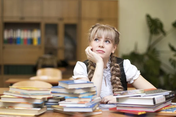 Schoolgirl with textbooks — Stock Photo, Image