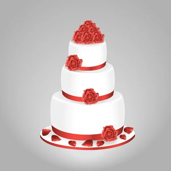 Wedding cake with red roses — Stock Vector