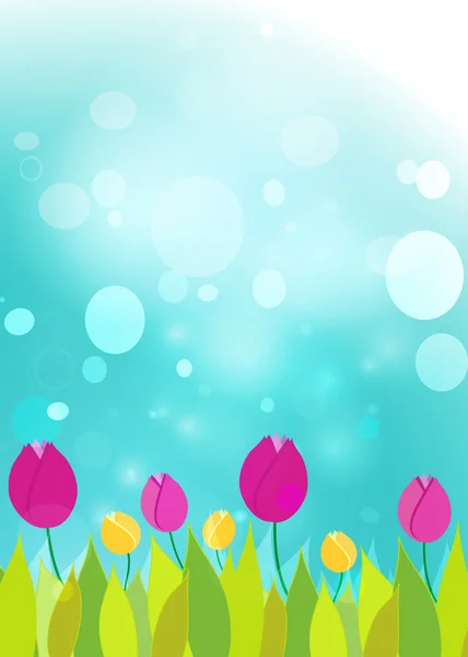 Blättert blaues Bokeh. Hintergrund: Frühling. — Stockvektor