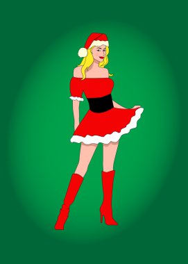 Kırmızı elbiseli çekici Noel kar kızlık