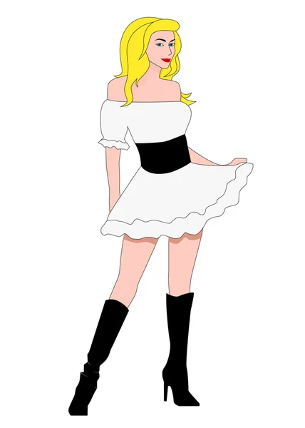 Chica atractiva en vestido blanco — Vector de stock