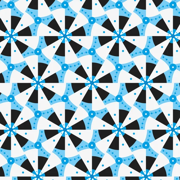 Modèle sans couture bleu avec des cercles et des fleurs concentriques — Image vectorielle