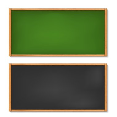 Blank black and green chalkboard with wooden frame clipart