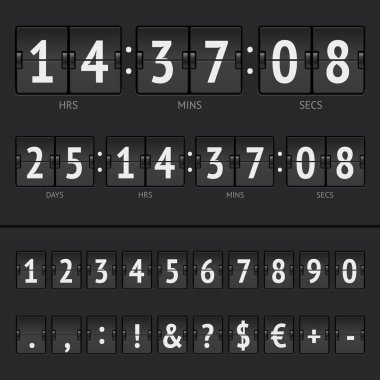 Vector countdown timer and scoreboard numbers