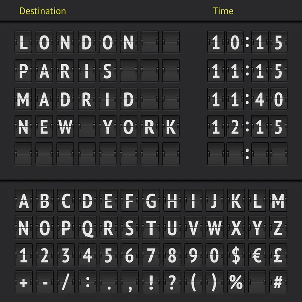 Tableau de bord de l'aéroport analogique — Image vectorielle