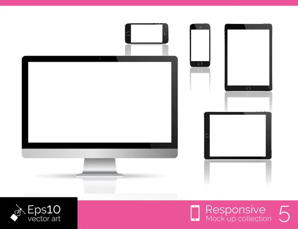 Moderní monitor, lesklý tabletu a izolace smartphone s počítačovou myš. EPS 10 ilustrace — Stockový vektor