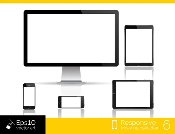 Monitor moderno, tableta brillante y aislamiento de teléfonos inteligentes con el ratón de la computadora. Ilustración EPS 10 — Vector de stock