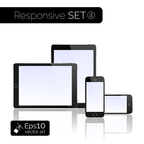 Moderno monitor, tablet lucido e isolamento smartphone con mouse del computer. Illustrazione EPS 10 — Vettoriale Stock