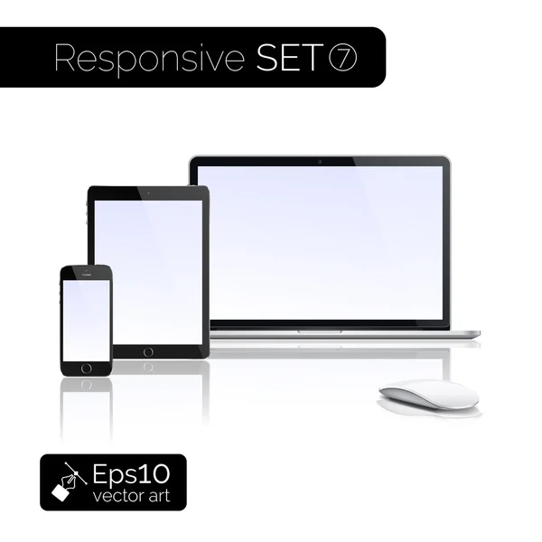 현대 노트북, 광택 있는 태블릿 및 스마트폰 격리 컴퓨터 마우스와 함께. eps 10 그림 — 스톡 벡터