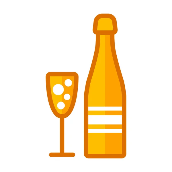 Şampanya şişesi ve cam çizgi ikon vektörü — Stok Vektör