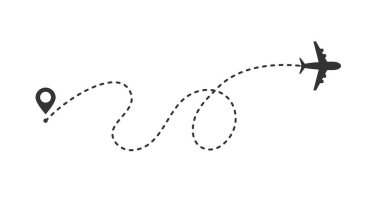 Uçak noktalı yol izleme vektör çizimi beyaza izole edildi