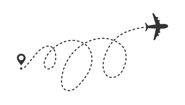 在白色上孤立的飞机虚线路径跟踪矢量图解 — 图库矢量图片