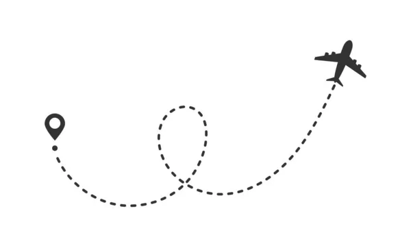 航空機点線経路追跡ベクトル図白に分離 — ストックベクタ