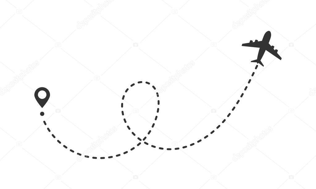 Airplane dotted path tracking vector illustration isolated on white