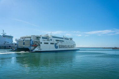 Ystad, Sweden - 24, Aug 2022: Harbour in a smaller town with a ferry departing