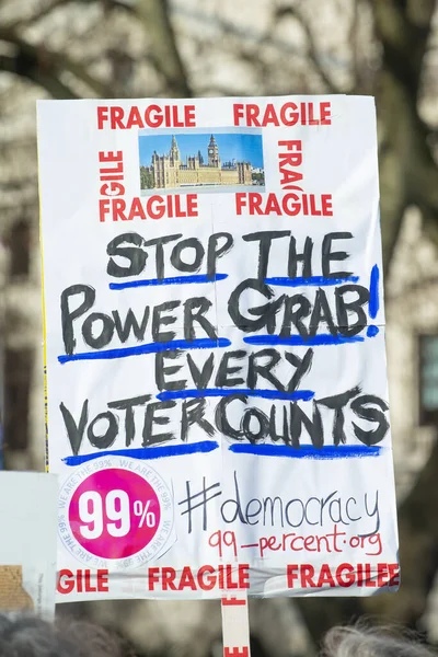 Londyn Wielka Brytania Lutego 2022 Znaki Protestu Sprawie Głosowania Protestujące — Zdjęcie stockowe