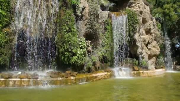 Drei Wasserfälle Zeitlupe Genoves Garden Cadiz Spanien — Stockvideo
