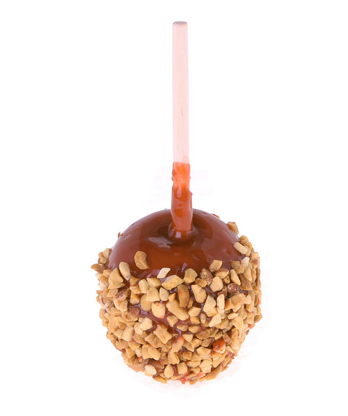 Caramel candy apple isolated on white background