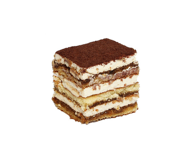Tiramisu cake isolated on white