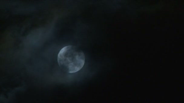 Pleine lune lumineuse par une nuit nuageuse . — Video