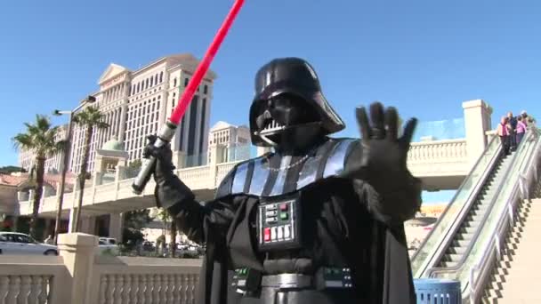 Darth Vader with a sword against Las Vegas