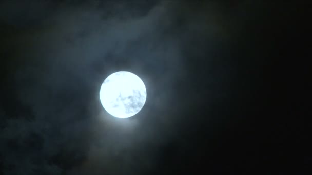 Bright full moon on partly cloudy night. — Stock Video