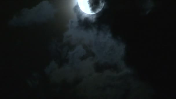 구름 낀 밤에 밝은 보름달. — 비디오
